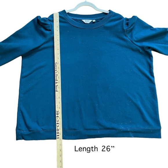 Candace Cameron Bure French Terry Puff-Sleeve Sweatshirt In Peacock. 3X - Picture 6 of 11